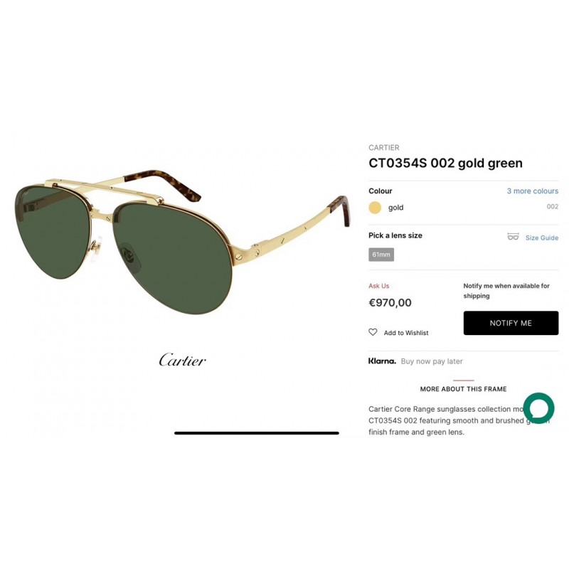 Cartier CT0354S Sunglasses In Gold Dark Green