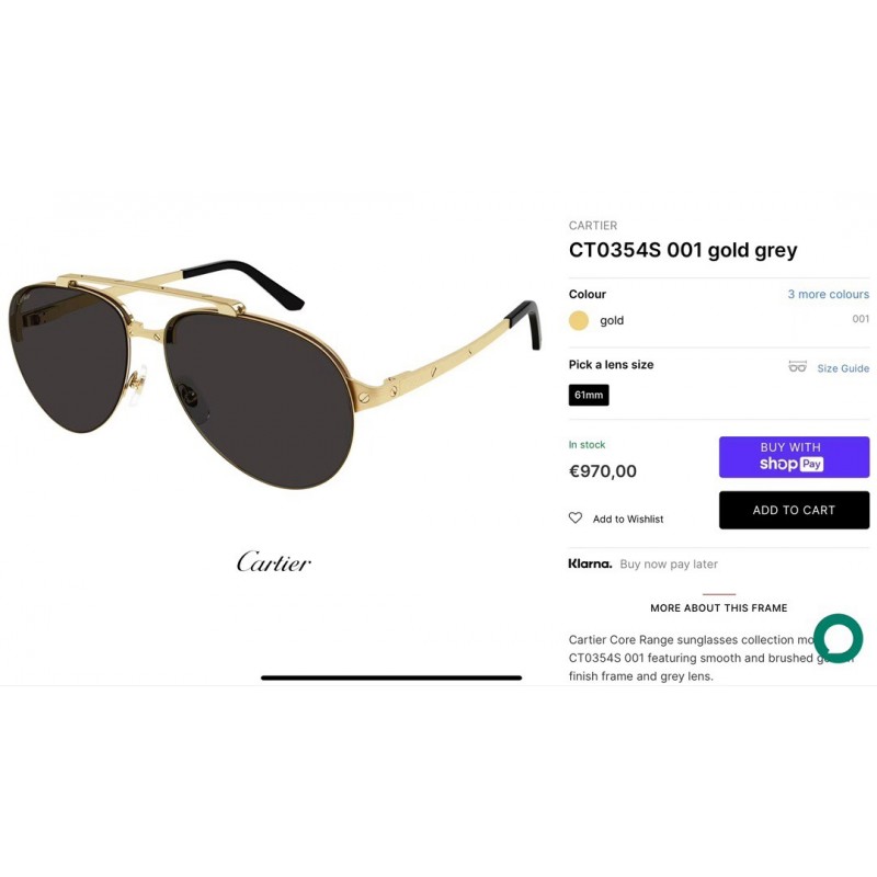 Cartier CT0354S Sunglasses In Gold Gray