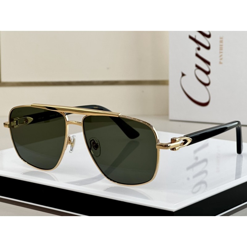 Cartier CT0365S Sunglasses In Black Gold Dark Gree...