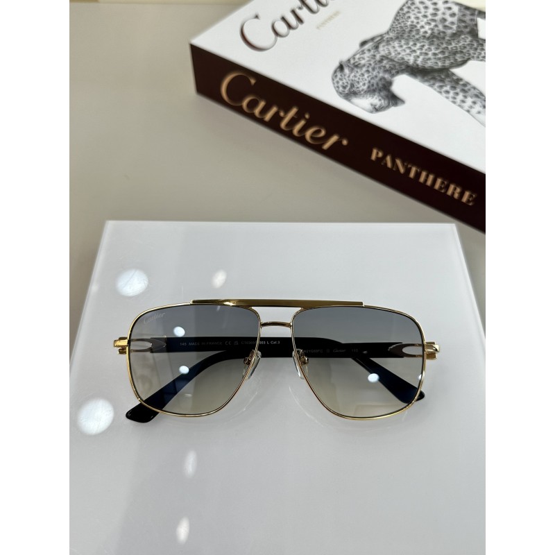 Cartier CT0365S Sunglasses In Black Gold Gradient Gray