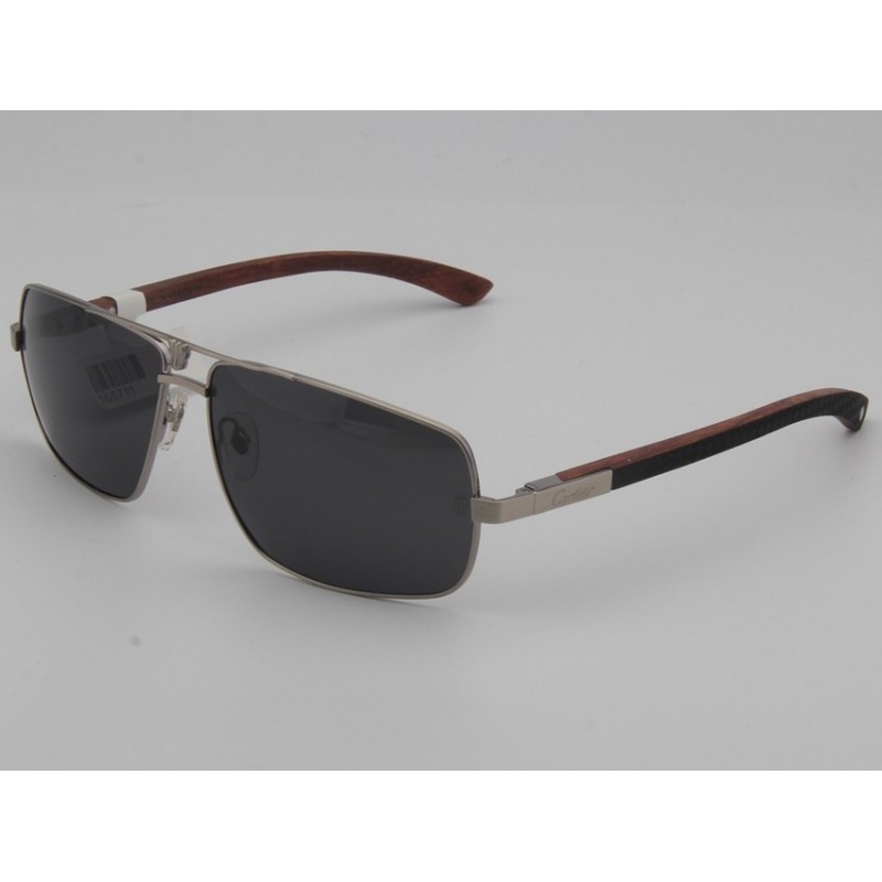 Cartier T8201018 Wooden Sunglasses In Black Silver