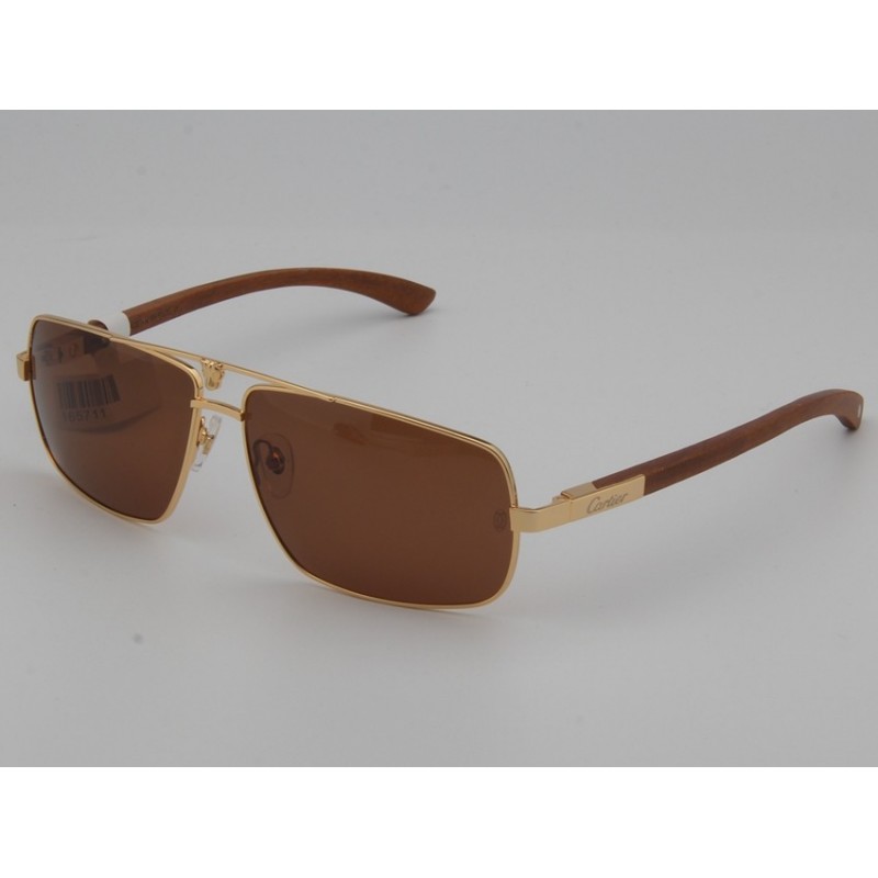 Cartier T8201018 Wooden Sunglasses In Coffee Gold