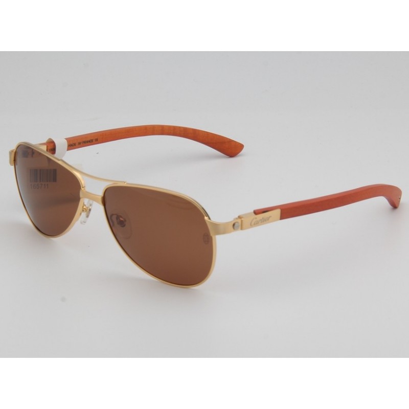Cartier T8200831 Wooden Sunglasses In Coffee Gold