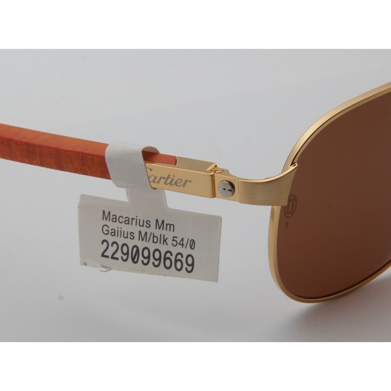 Cartier T8200831 Wooden Sunglasses In Coffee Gold