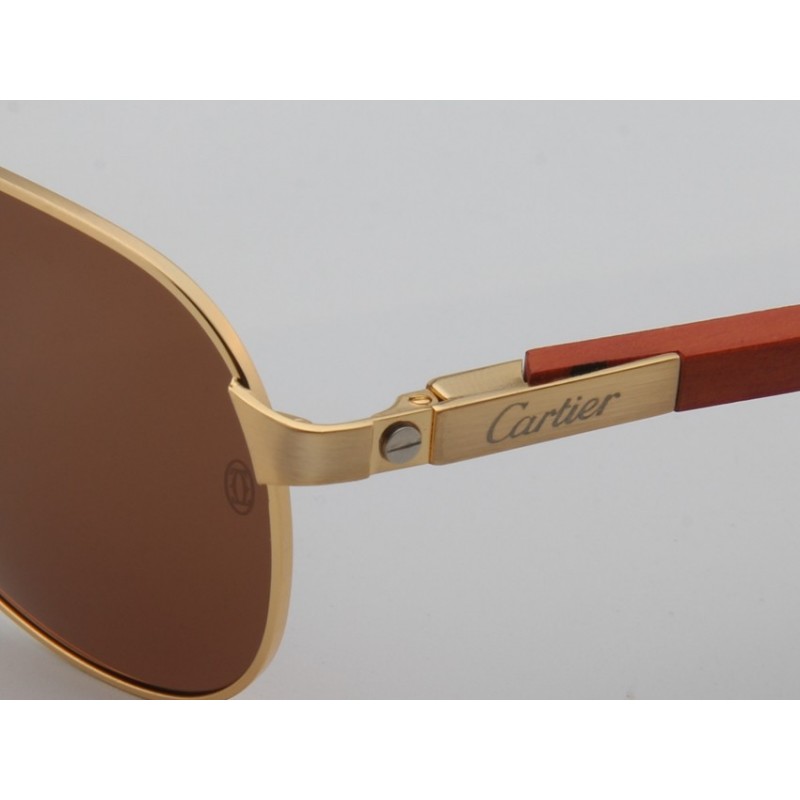 Cartier T8200831 Wooden Sunglasses In Coffee Gold