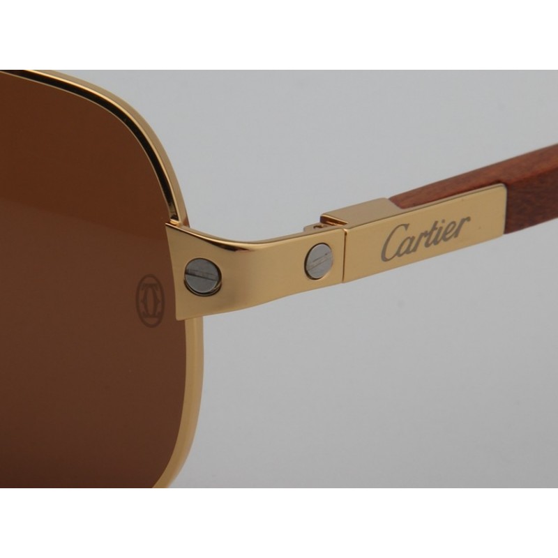 Cartier T8200716 Wooden Sunglasses In Coffee Gold
