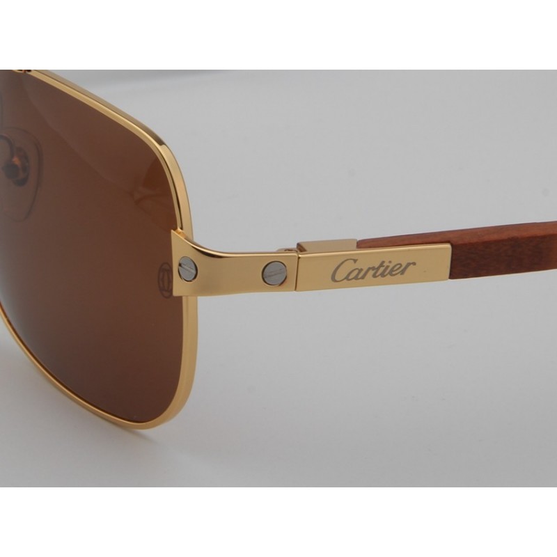 Cartier T8200716 Wooden Sunglasses In Coffee Gold