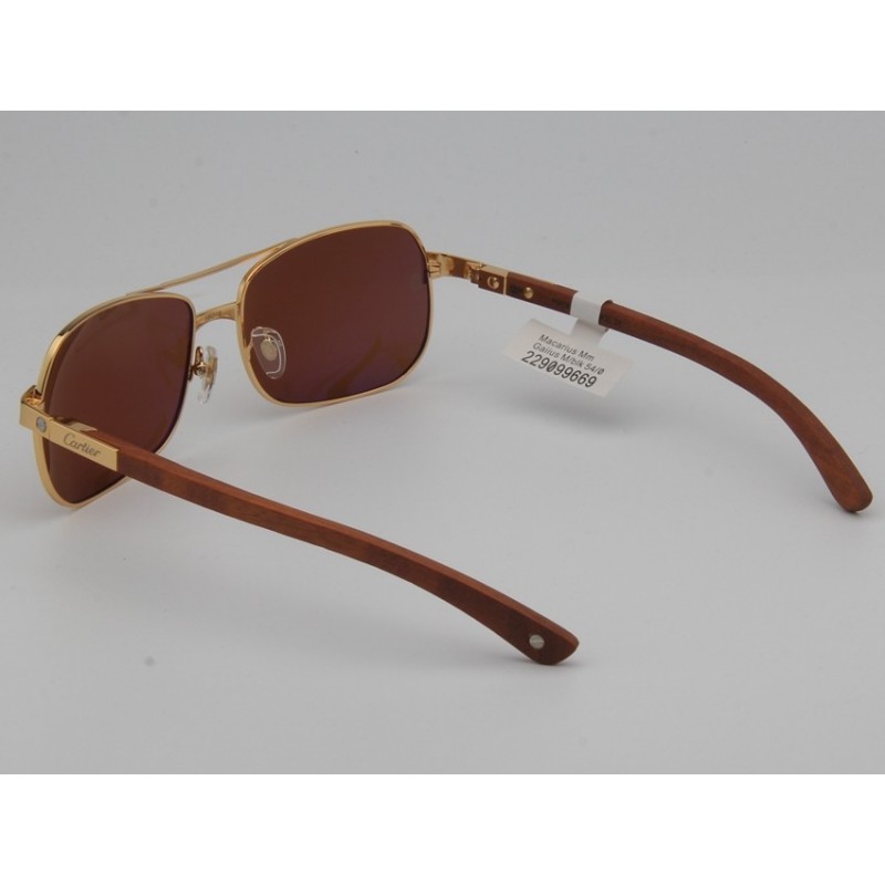 Cartier T8200716 Wooden Sunglasses In Coffee Gold