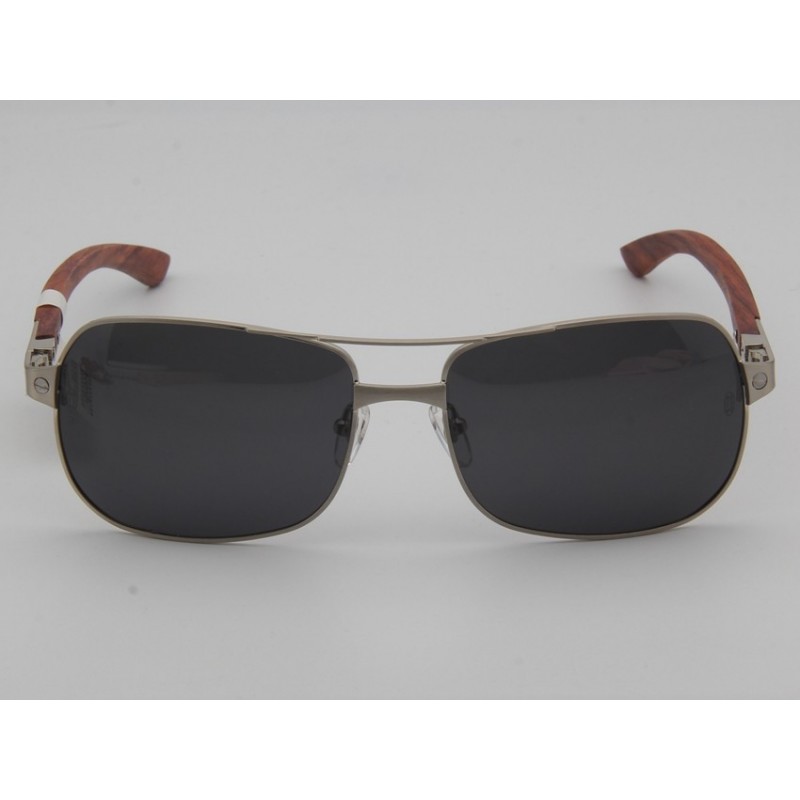 Cartier T8200716 Wooden Sunglasses In Black Silver