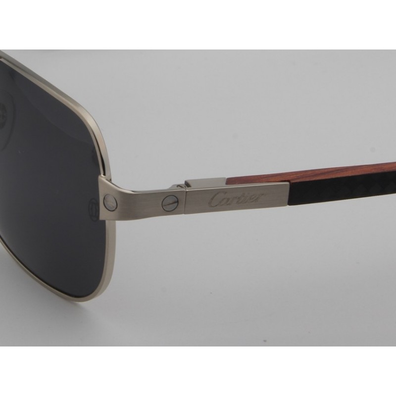 Cartier T8200716 Wooden Sunglasses In Black Silver