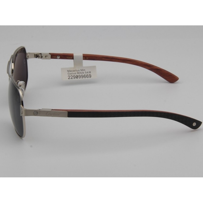 Cartier T8200716 Wooden Sunglasses In Black Silver