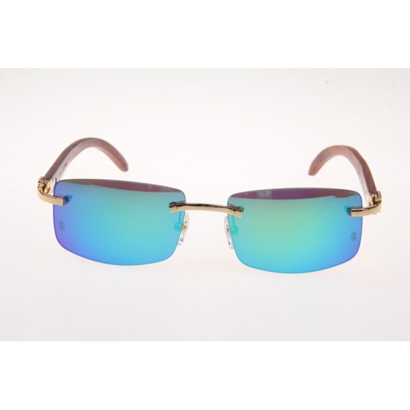 Cartier 3524012 Wood Sunglasses In Gold Blue Flash