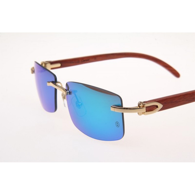 Cartier 3524012 Wood Sunglasses In Gold Blue Flash