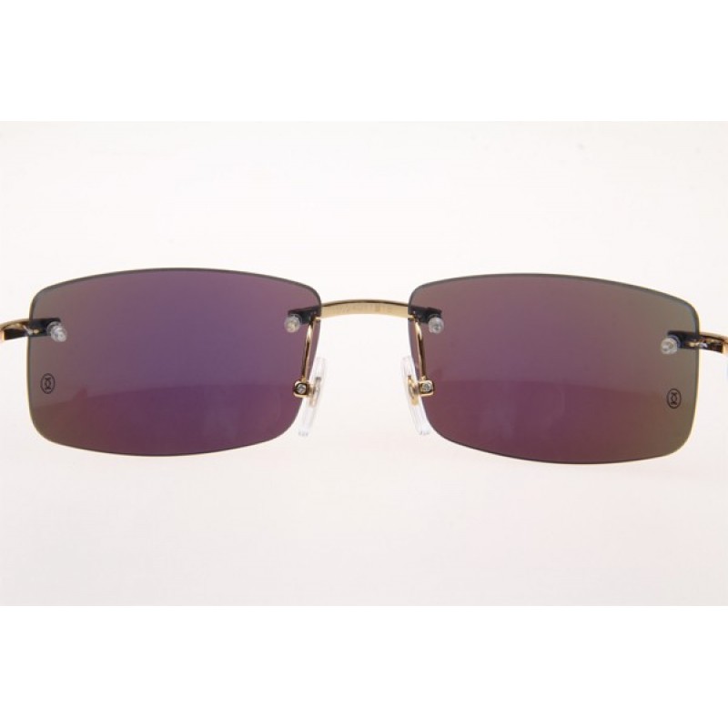 Cartier 3524012 Wood Sunglasses In Gold Blue Flash