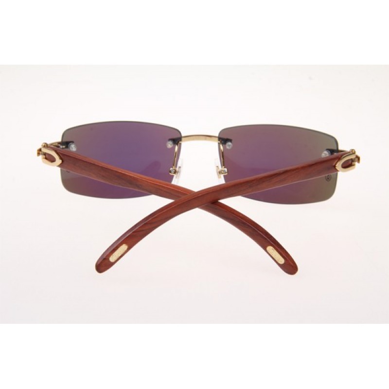 Cartier 3524012 Wood Sunglasses In Gold Blue Flash