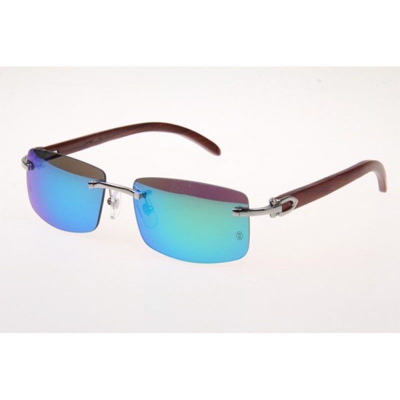 Cartier 3524012 Wood Sunglasses In Silver Blue Fla...