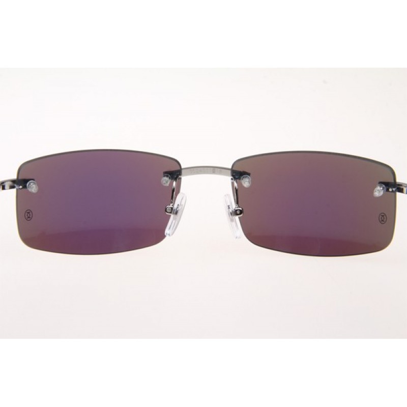 Cartier 3524012 Wood Sunglasses In Silver Blue Flash