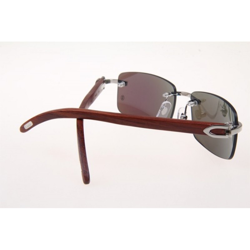 Cartier 3524012 Wood Sunglasses In Silver Blue Flash