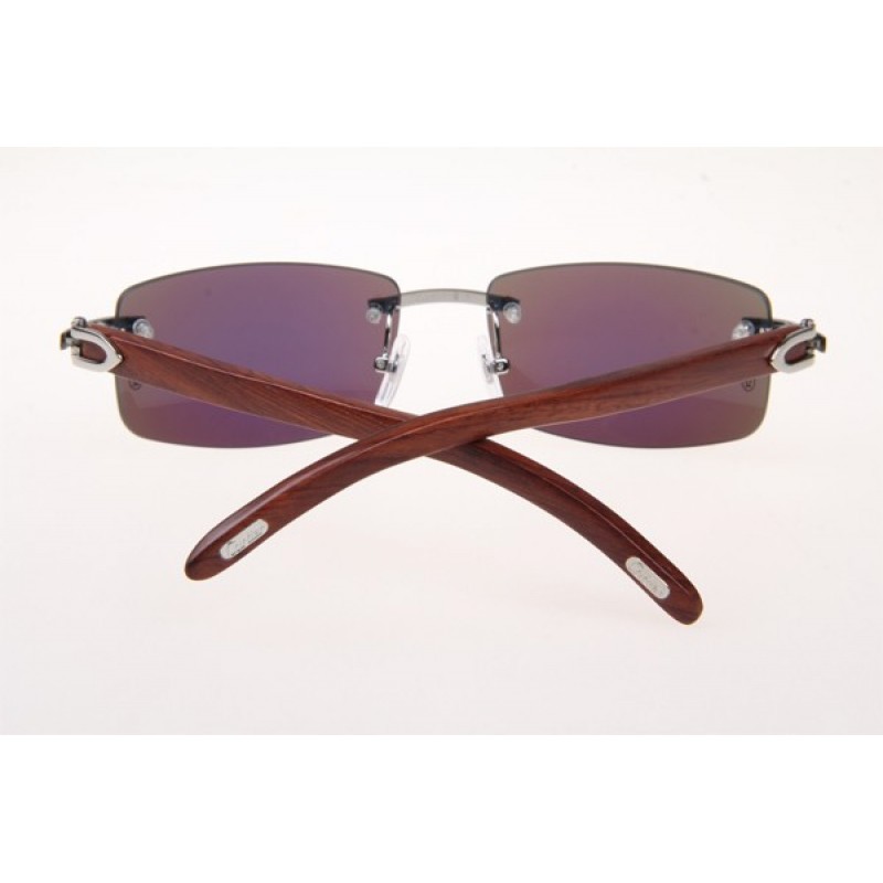 Cartier 3524012 Wood Sunglasses In Silver Blue Flash