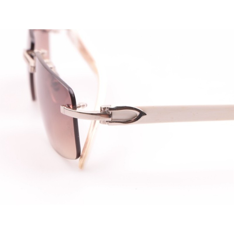 Cartier 3524012 White Buffalo Sunglasses In Silver Brown