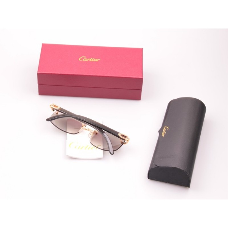 Cartier 3524012 Black Buffalo Sunglasses In Gold Grey