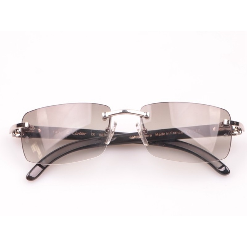 Cartier 3524012 Black Buffalo Sunglasses In Silver Gray