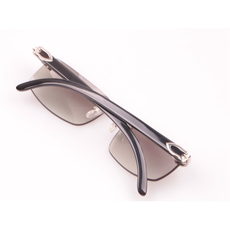 Cartier 3524012 Black Buffalo Sunglasses In Silver Gray