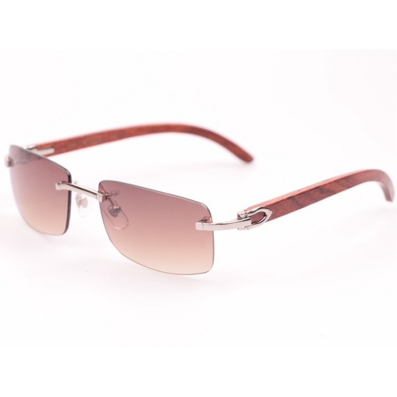 Cartier 3524012 Wood Sunglasses In Silver Brown