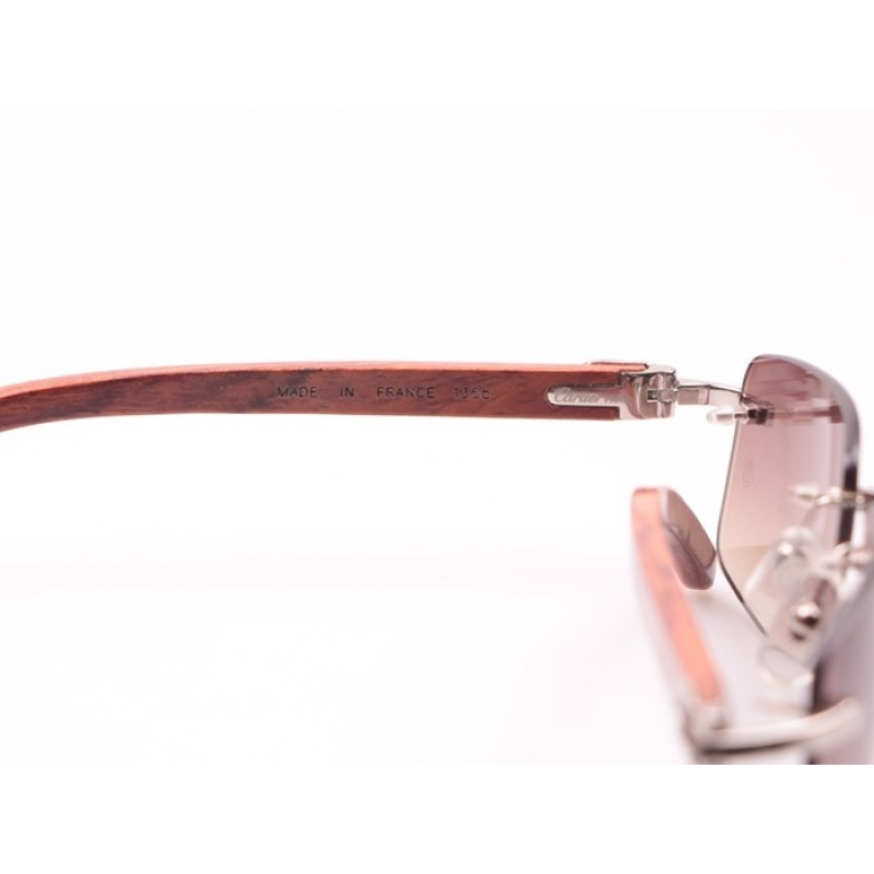 Cartier 3524012 Wood Sunglasses In Silver Brown