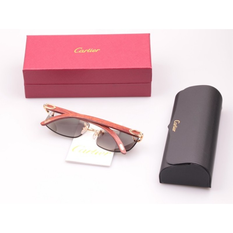 Cartier 3524012 Wood Sunglasses In Gold Grey