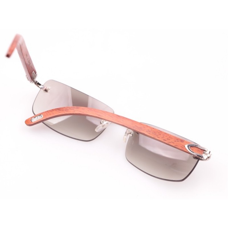 Cartier 3524012 Wood Sunglasses In Silver Grey