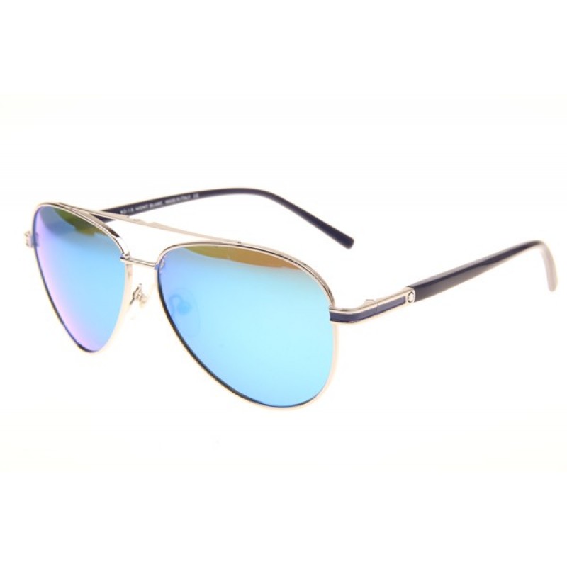 Mont Blanc MB702S Sunglasses In Silver Blue Flash