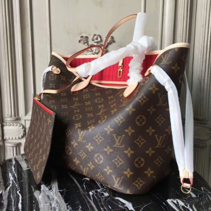 Louis Vuitton Monogram Neverfull MM Shoulder Bag Brown M41177