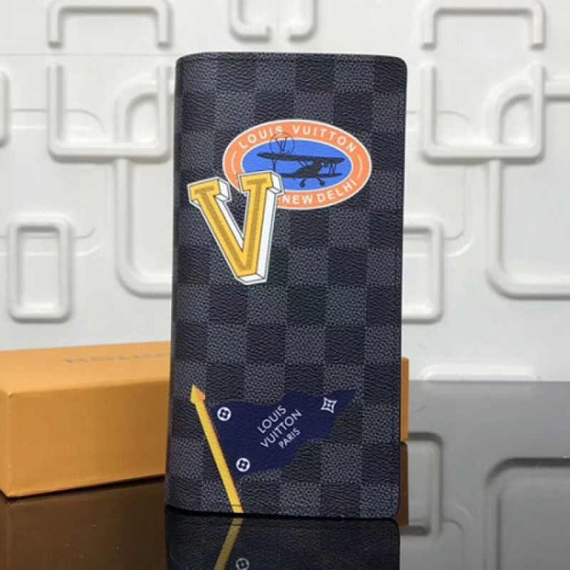 Louis Vuitton Brazza Wallet N64438 Damier Graphite Stickers