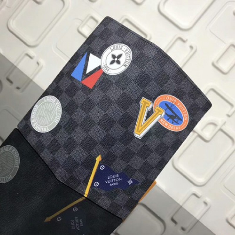 Louis Vuitton Brazza Wallet N64438 Damier Graphite Stickers