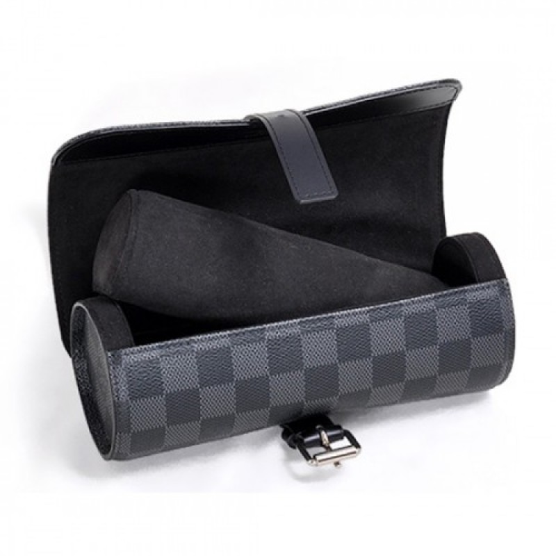 Louis Vuitton 3 Watch Case Damier Graphite Canvas Fall Winter Collection N41137 Black