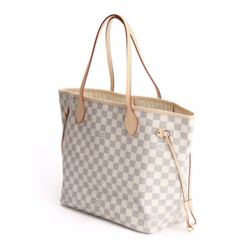 Louis Vuitton N51107 Neverfull MM Shoulder Bag Damier Azur Canvas