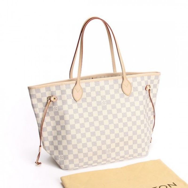 Louis Vuitton N51107 Neverfull MM Shoulder Bag Damier Azur Canvas