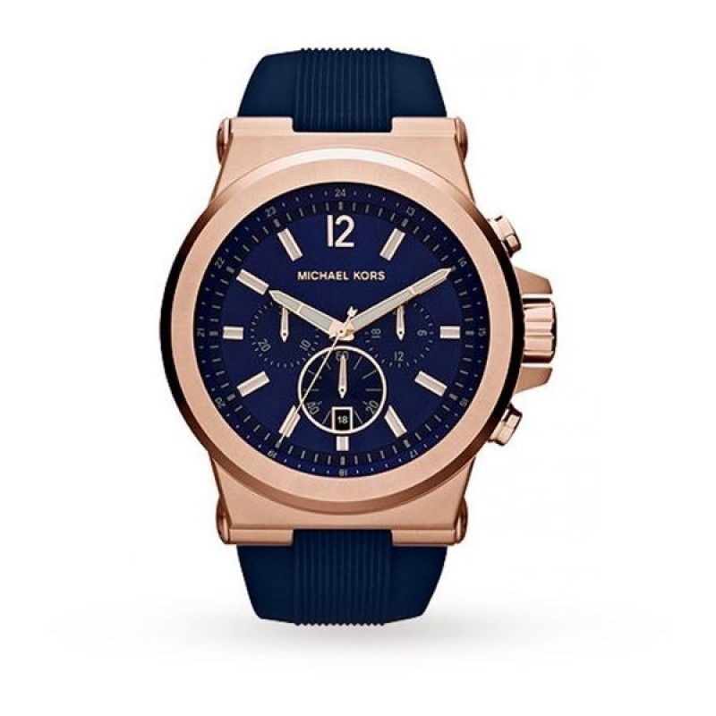 Michael Kors Dylan Rose Gold  Blue Silicone Chronograph Mens Watch  MK8295