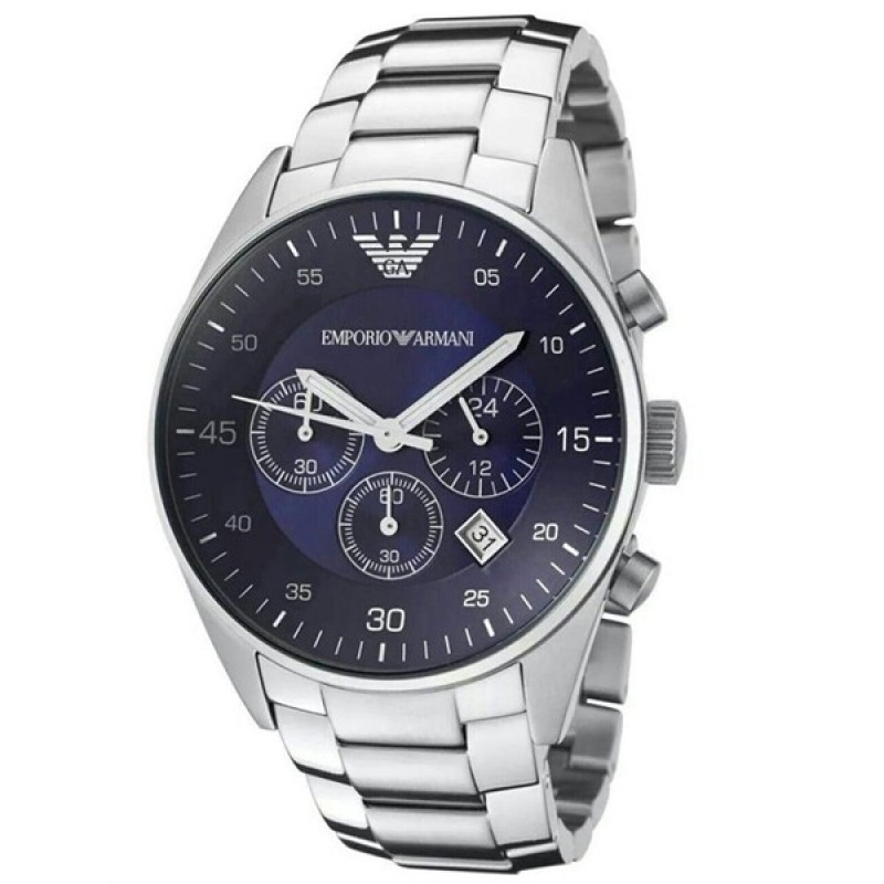 NEW EMPORIO ARMANI AR5860 STAINLESS STEEL BLUE DIAL CHRONOGRAPH MENS WATCH