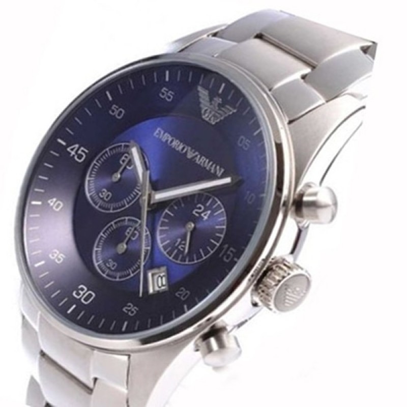 NEW EMPORIO ARMANI AR5860 STAINLESS STEEL BLUE DIAL CHRONOGRAPH MENS WATCH