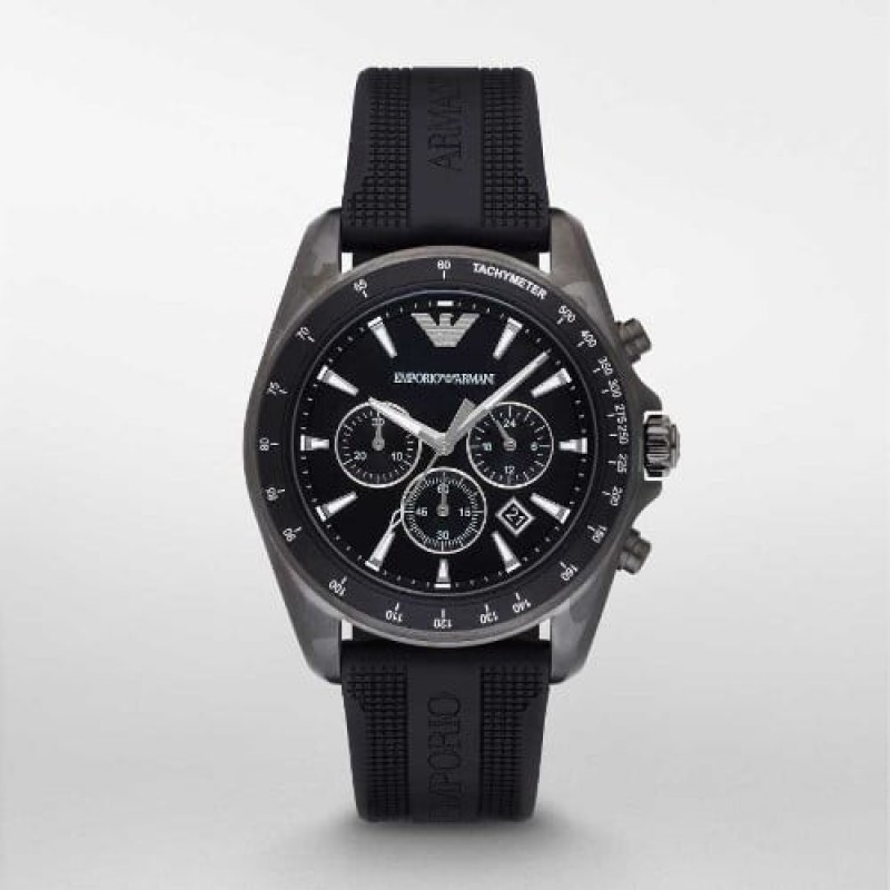 Mens Emporio Armani AR11028 Black Rubber Strap Chronograph Watch