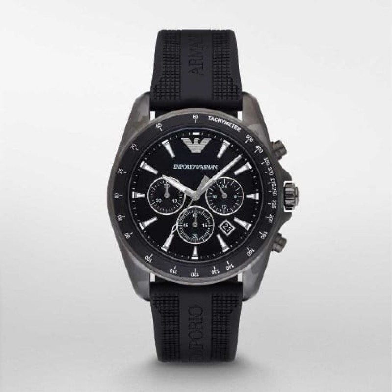 Mens Emporio Armani AR11028 Black Rubber Strap Chr...